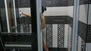 Teasing Asian masturbates while taking a shower